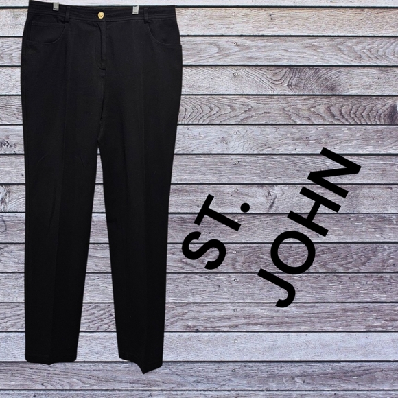 St. John SZ 10 Timeless Black Straight Leg High Rise Stretch Soft Denim Jeans - Picture 1 of 11